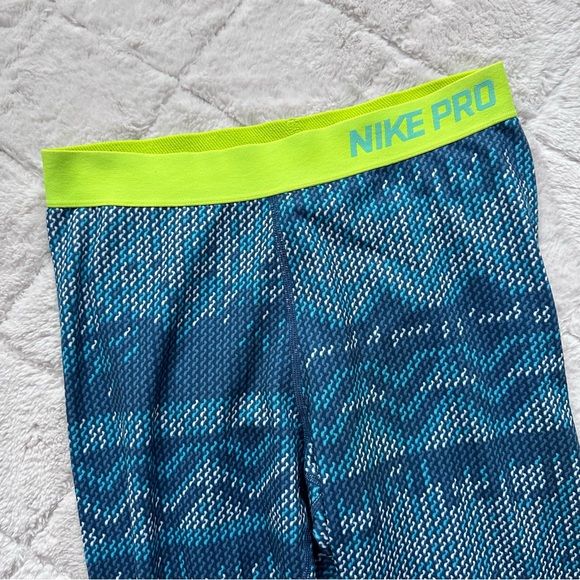Nike | Blue and Neon Yellow Nike Pro Hyperwarm Nordic Tights | Size Medium - Picture 4 of 9